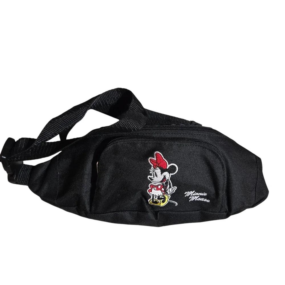 Disney Minnie Mouse Black Fanny Pack Waist‎ Bag Embroidered Adjustable Strap